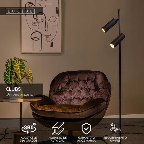 Lucide CLUBS - Lámpara de suelo - 2xGU10 - Negro - USP